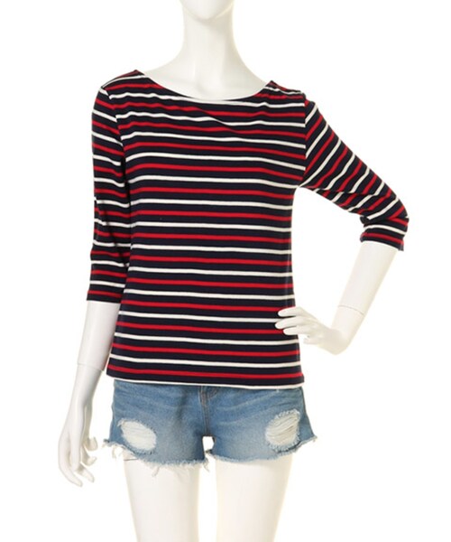 dazzlin（ダズリン）の「【W】マルチボーダー七分袖TOPS（トップス・レディース・グレー/レッド/ネイビー・F）」の3枚目の写真