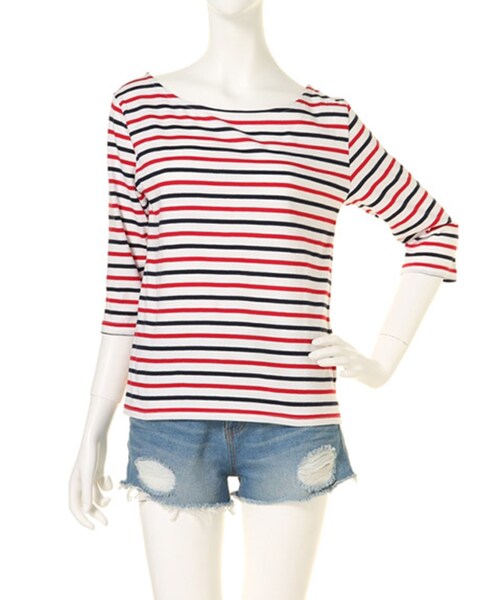 dazzlin（ダズリン）の「【W】マルチボーダー七分袖TOPS（トップス・レディース・グレー/レッド/ネイビー・F）」の4枚目の写真