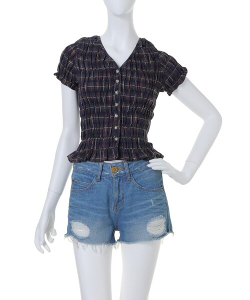 dazzlin（ダズリン）の「【R】チェックシャーリングトップス（トップス・レディース・レッド/グリーン/ネイビー・F）」の3枚目の写真