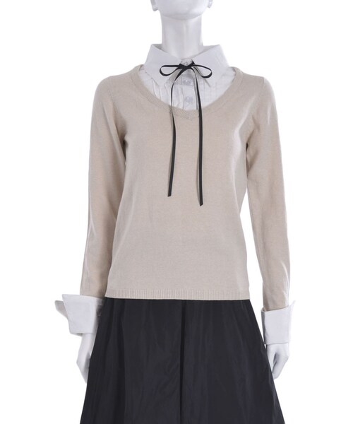 EATME（イートミー）の「グログランリボン付ドッキングニットTOPS（トップス・レディース・グレー/アイスブルー/ベージュ）」の2枚目の写真