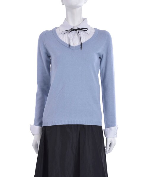 EATME（イートミー）の「グログランリボン付ドッキングニットTOPS（トップス・レディース・グレー/アイスブルー/ベージュ）」の3枚目の写真