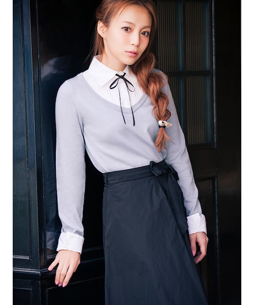 EATME（イートミー）の「グログランリボン付ドッキングニットTOPS（トップス・レディース・グレー/アイスブルー/ベージュ）」の7枚目の写真