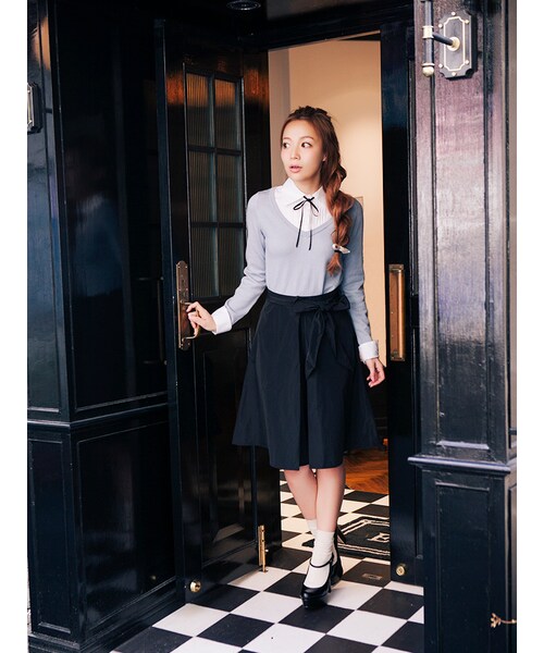 EATME（イートミー）の「グログランリボン付ドッキングニットTOPS（トップス・レディース・グレー/アイスブルー/ベージュ）」の5枚目の写真