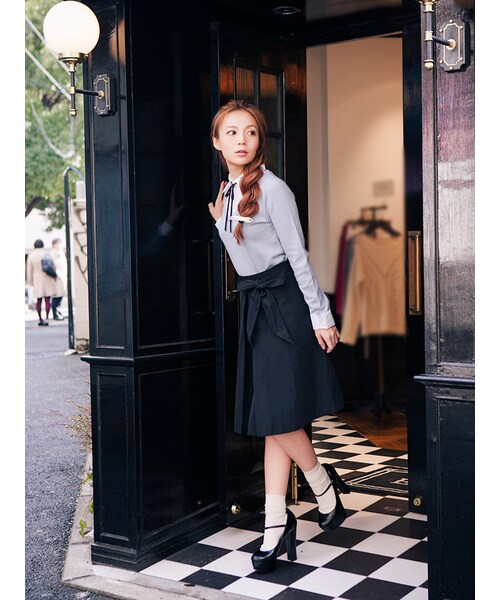 EATME（イートミー）の「グログランリボン付ドッキングニットTOPS（トップス・レディース・グレー/アイスブルー/ベージュ）」の6枚目の写真