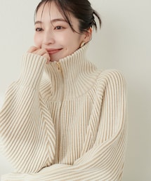 natural couture（ナチュラルクチュール）の「両畦ストライプWジップショートニット（ニット/セーター）」