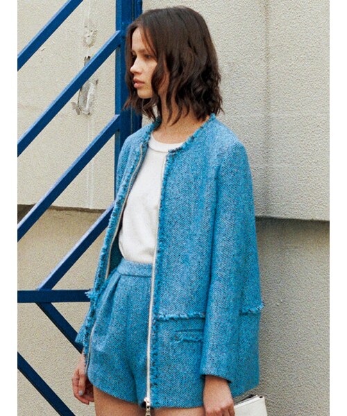 EMODA（エモダ）の「DENIM TWEEDコクーンジャケット（ジャケット/アウター・レディース・ホワイト/アイスブルー/インディゴ）」の2枚目の写真
