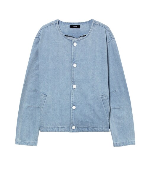EMODA（エモダ）の「ノーカラーバルキーデニムスタジャン（ジャケット/アウター・レディース・ホワイト/アイスブルー/インディゴ・S/M）」の2枚目の写真