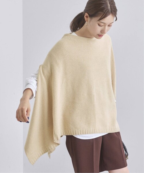 FRAMeWORK ウールスラブニットポンチョ　ベージュ フレームワーク ウールスラブニットポンチョ ベージュ トップス 丸首