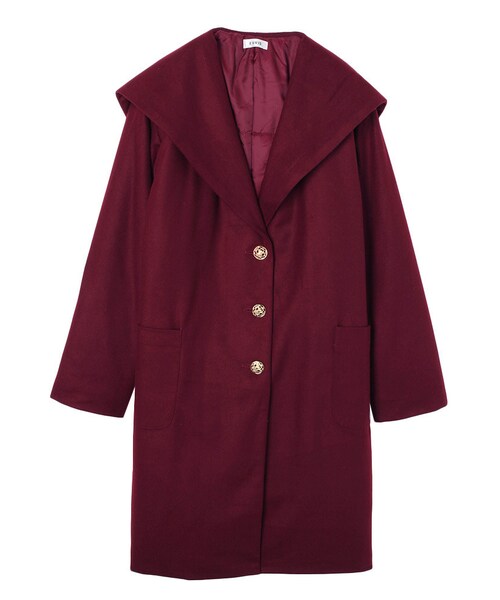 EVRIS（エヴリス）の「ビックショールウールロングコート（ジャケット/アウター・レディース・ブラック/ボルドー・F）」の2枚目の写真