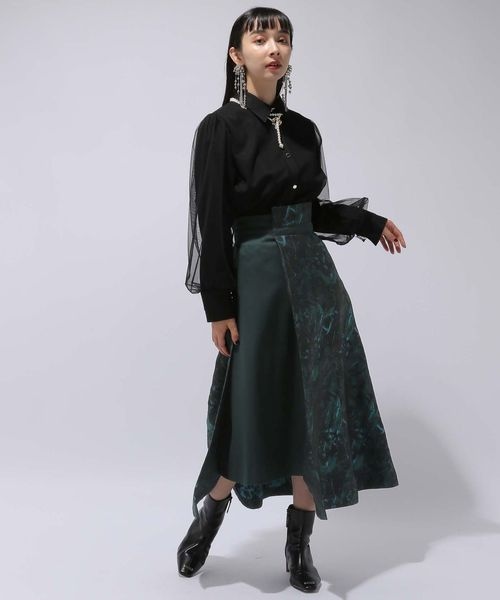 HARE アートジャガードキリカエスカート ブラック09 SET UP対応 LADIES