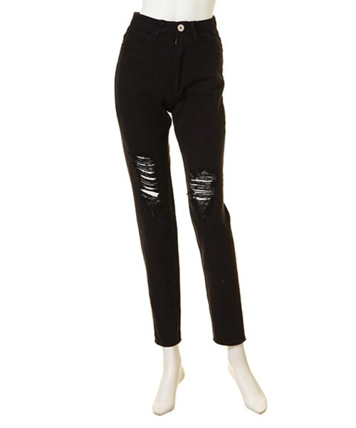 GYDA（ジェイダ）の「ダメージルーズパンツ（パンツ・レディース・オフホワイト/ブラック・XS/S/M）」の2枚目の写真