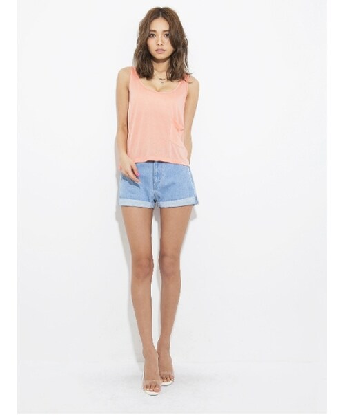 GYDA（ジェイダ）の「ロールアップデニムショートパンツ（パンツ・レディース・ブルー/アイスブルー・S）」の6枚目の写真