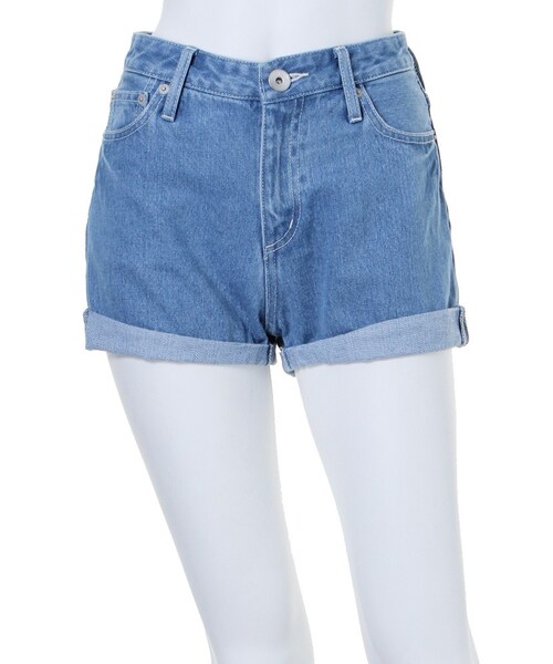 GYDA（ジェイダ）の「ロールアップデニムショートパンツ（パンツ・レディース・ブルー/アイスブルー・S）」の3枚目の写真