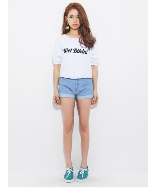 GYDA（ジェイダ）の「ロールアップデニムショートパンツ（パンツ・レディース・ブルー/アイスブルー・S）」の4枚目の写真