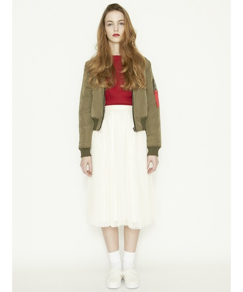 jouetie（ジュエティ）の「合皮パイピングＭＡ－１（ジャケット/アウター・レディース・ブラック/カーキ・M）」の4枚目の写真