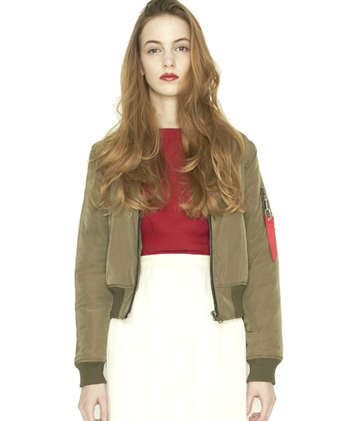 jouetie（ジュエティ）の「合皮パイピングＭＡ－１（ジャケット/アウター・レディース・ブラック/カーキ・M）」の3枚目の写真