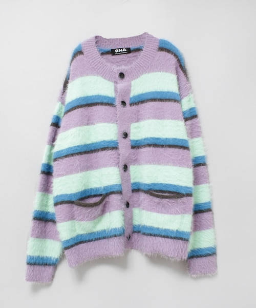 RNA（アールエヌエー）の「早トク10倍【11月下旬納期】K2660 シャギーボーダールーズカーディガン（トップス・レディース・レッド/ラベンダー）」の2枚目の写真
