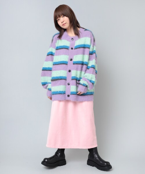 RNA（アールエヌエー）の「早トク10倍【11月下旬納期】K2660 シャギーボーダールーズカーディガン（トップス・レディース・レッド/ラベンダー）」の17枚目の写真