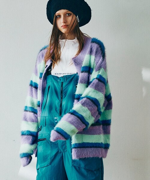 RNA（アールエヌエー）の「早トク10倍【11月下旬納期】K2660 シャギーボーダールーズカーディガン（トップス・レディース・レッド/ラベンダー）」の10枚目の写真