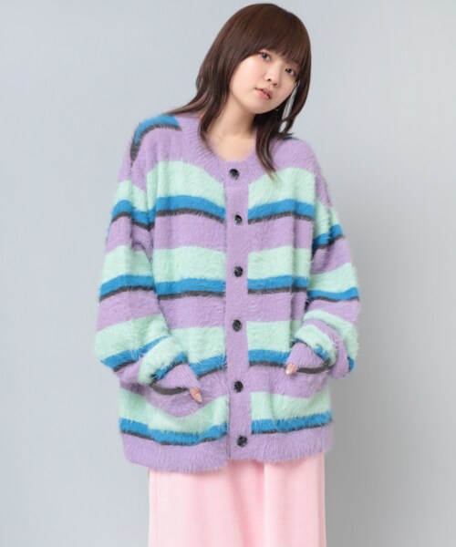 RNA（アールエヌエー）の「早トク10倍【11月下旬納期】K2660 シャギーボーダールーズカーディガン（トップス・レディース・レッド/ラベンダー）」の14枚目の写真