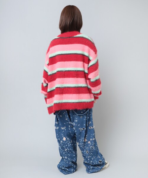 RNA（アールエヌエー）の「早トク10倍【11月下旬納期】K2660 シャギーボーダールーズカーディガン（トップス・レディース・レッド/ラベンダー）」の8枚目の写真