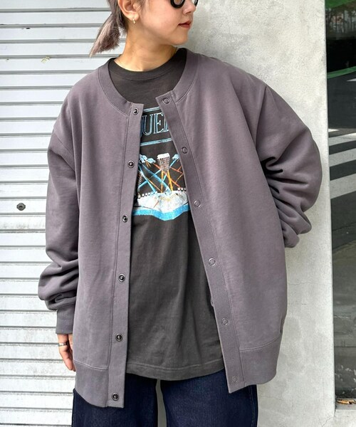 CIAOPANIC TYPY（チャオパニックティピー）の「【ユニセックス】スエードライクスウェットスナップカーディガン（カーディガン/ボレロ・レディース・オフホワイト/チャコールグレー/ブラック・M/L）」の3枚目の写真