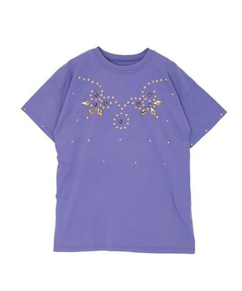 jouetie（ジュエティ）の「【CASUAL】カラービジューT（トップス・レディース・オフホワイト/ピンク/ラベンダー・M）」の2枚目の写真