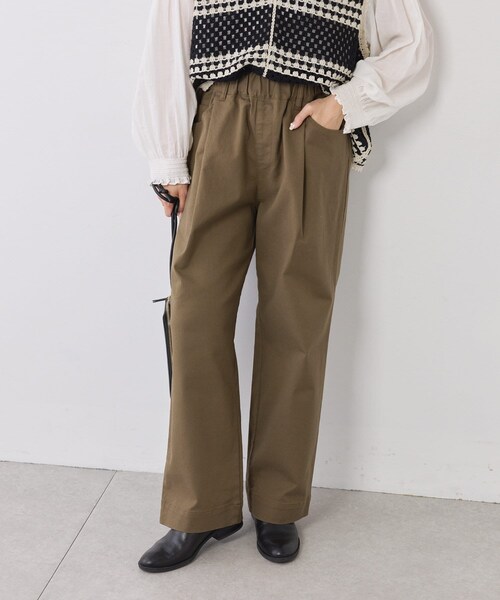 PUAL CE CIN」 スラックス FREE キャメル レディース ベルト付きタック