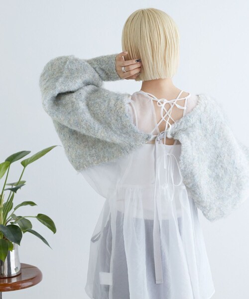 w closet(ダブルクローゼット)の「ブークレ起毛両A面ボレロ(トップス・レディース・アイボリー/グレー/オフ/ブルー/ベージュピンク・FREE)」の22枚目の写真
