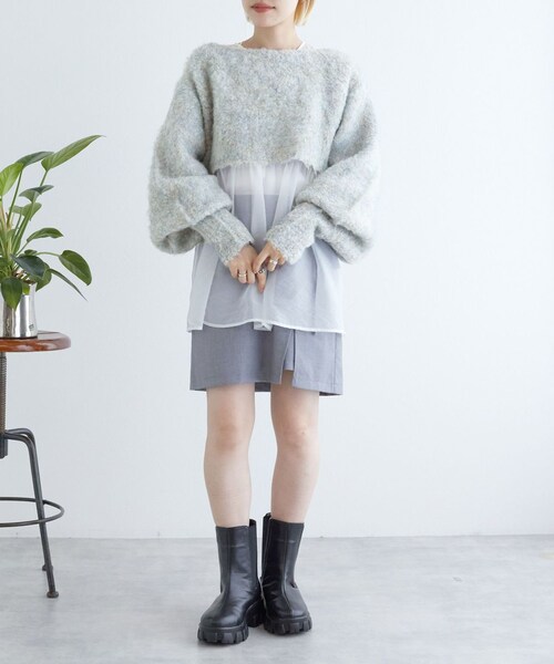 w closet(ダブルクローゼット)の「ブークレ起毛両A面ボレロ(トップス・レディース・アイボリー/グレー/オフ/ブルー/ベージュピンク・FREE)」の21枚目の写真
