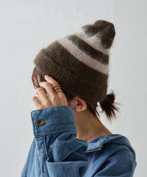 COLLAGE GALLARDAGALANTE（コラージュガリャルダガランテ）の「【PAPILLONNER/パピヨネ】ラインニットワッチ（ニットキャップ/ビーニー・レディース・グレー/ブラウン・FREE）」の2枚目の写真