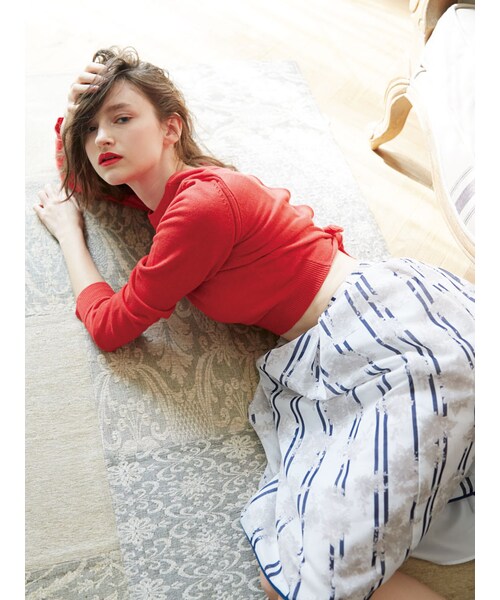 MERCURYDUO（マーキュリーデュオ）の「【DUO】 2way ニットカーデ（トップス・レディース・オフホワイト/ライトグレー/オレンジ/ネイビー/ラベンダー・F）」の6枚目の写真