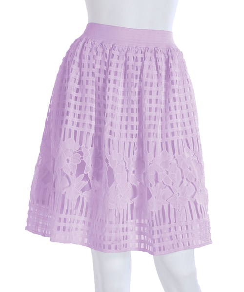 MERCURYDUO（マーキュリーデュオ）の「【DUO】 格子レースギャザースカート（スカート・レディース・オフホワイト/ライトイエロー/ネイビー/ラベンダー・F）」の2枚目の写真