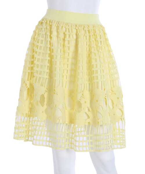 MERCURYDUO（マーキュリーデュオ）の「【DUO】 格子レースギャザースカート（スカート・レディース・オフホワイト/ライトイエロー/ネイビー/ラベンダー・F）」の3枚目の写真