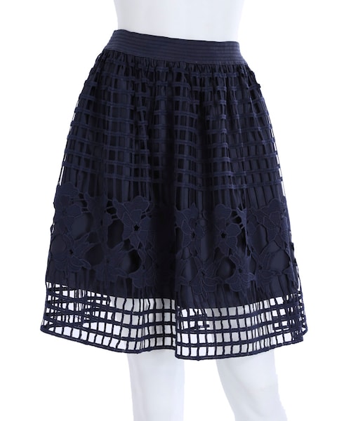 MERCURYDUO（マーキュリーデュオ）の「【DUO】 格子レースギャザースカート（スカート・レディース・オフホワイト/ライトイエロー/ネイビー/ラベンダー・F）」の4枚目の写真