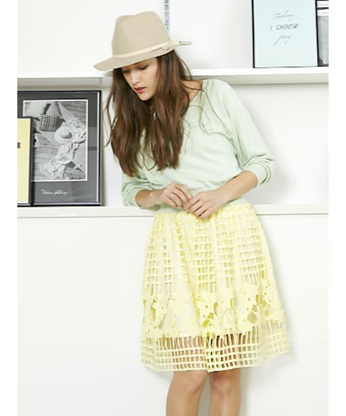 MERCURYDUO（マーキュリーデュオ）の「【DUO】 格子レースギャザースカート（スカート・レディース・オフホワイト/ライトイエロー/ネイビー/ラベンダー・F）」の7枚目の写真