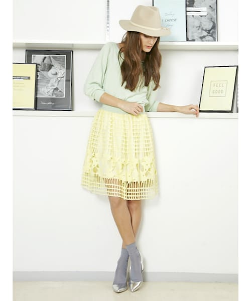 MERCURYDUO（マーキュリーデュオ）の「【DUO】 格子レースギャザースカート（スカート・レディース・オフホワイト/ライトイエロー/ネイビー/ラベンダー・F）」の6枚目の写真
