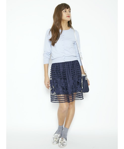 MERCURYDUO（マーキュリーデュオ）の「【DUO】 格子レースギャザースカート（スカート・レディース・オフホワイト/ライトイエロー/ネイビー/ラベンダー・F）」の8枚目の写真