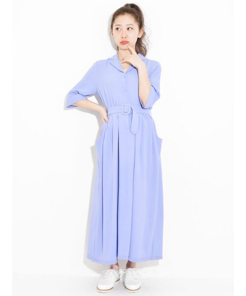merry jenny（メリージェニー）の「【vivi4月号八木アリサさん着用】ジョーゼットマキシシャツワンピ（ワンピース/ドレス・レディース・アイボリー/ピンク/ブルー/ネイビー・F）」の5枚目の写真