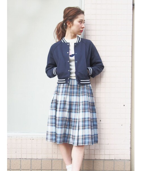 merry jenny（メリージェニー）の「スウェットスタジャン（ジャケット/アウター・レディース・ライトグレー/ピンク/ネイビー）」の5枚目の写真