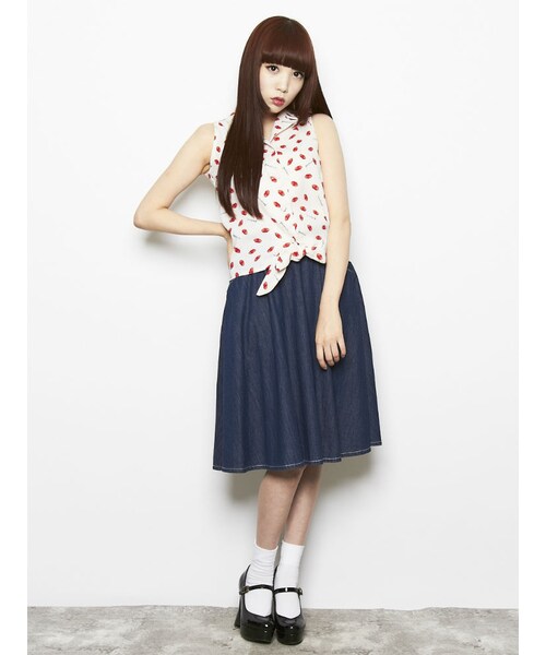 merry jenny（メリージェニー）の「ポケットMフレアスカート（スカート・レディース・オフホワイト/インディゴ・S/M）」の8枚目の写真