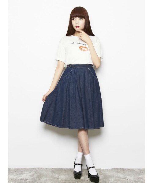 merry jenny（メリージェニー）の「ポケットMフレアスカート（スカート・レディース・オフホワイト/インディゴ・S/M）」の7枚目の写真