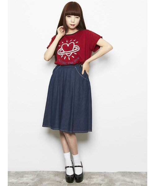 merry jenny（メリージェニー）の「ポケットMフレアスカート（スカート・レディース・オフホワイト/インディゴ・S/M）」の6枚目の写真