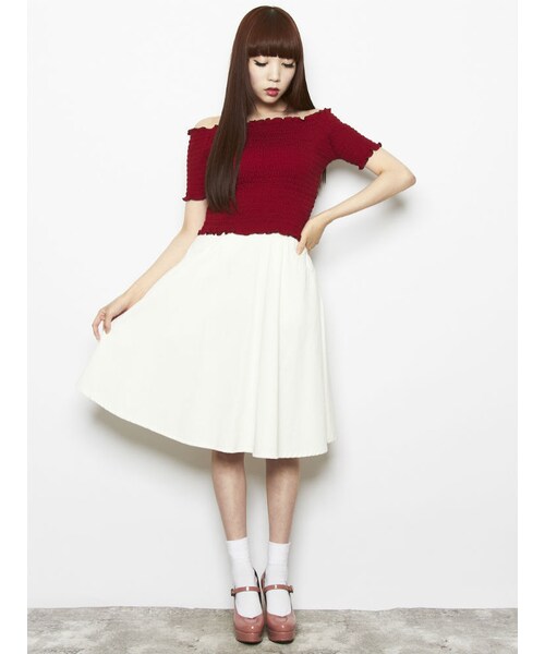 merry jenny（メリージェニー）の「ポケットMフレアスカート（スカート・レディース・オフホワイト/インディゴ・S/M）」の5枚目の写真