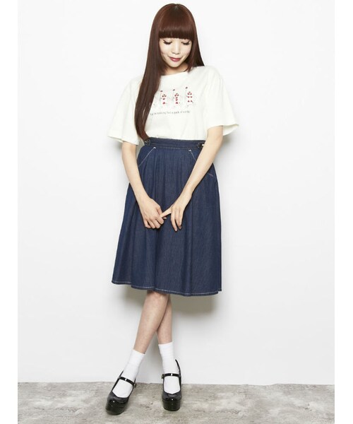 merry jenny（メリージェニー）の「ポケットMフレアスカート（スカート・レディース・オフホワイト/インディゴ・S/M）」の9枚目の写真