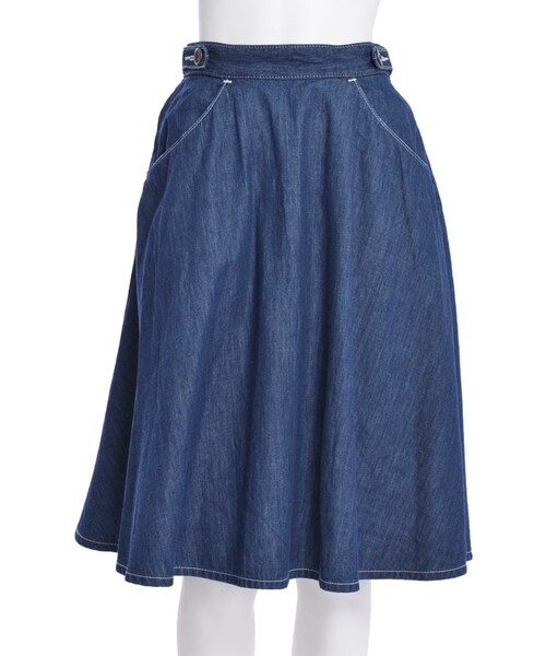 merry jenny（メリージェニー）の「ポケットMフレアスカート（スカート・レディース・オフホワイト/インディゴ・S/M）」の2枚目の写真
