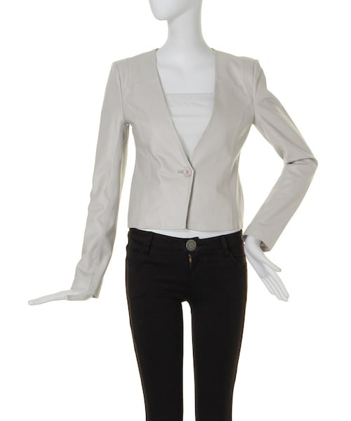 MURUA（ムルーア）の「【BASIC】ノーカラーレザージャケット（ジャケット/アウター・レディース・グレー/ブラック・S/M）」の2枚目の写真