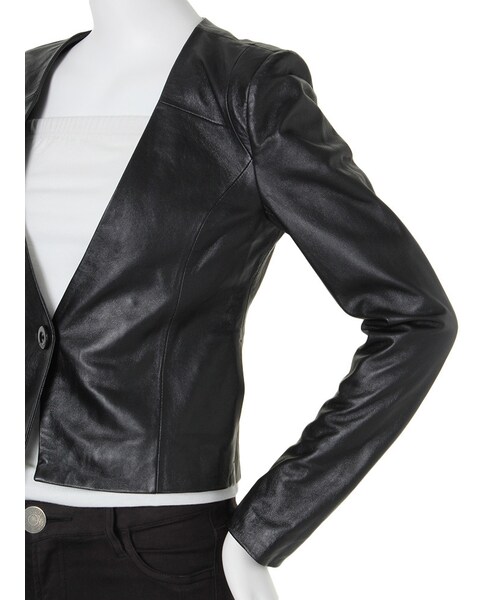 MURUA（ムルーア）の「【BASIC】ノーカラーレザージャケット（ジャケット/アウター・レディース・グレー/ブラック・S/M）」の7枚目の写真