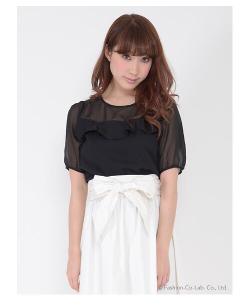 TITTY&CO.(ティティーアンドコー)の「フリルシアーTOPS(トップス・レディース・オフホワイト/ベージュ/ブラック・オフホワイト F/ベージュ F/ブラック F)」の2枚目の写真