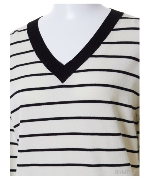 FRAY I.D（フレイアイディー）の「シンプルVニットプルオーバー（プルオーバー・レディース・WHT/BLU/WHTxBLK・F）」の7枚目の写真